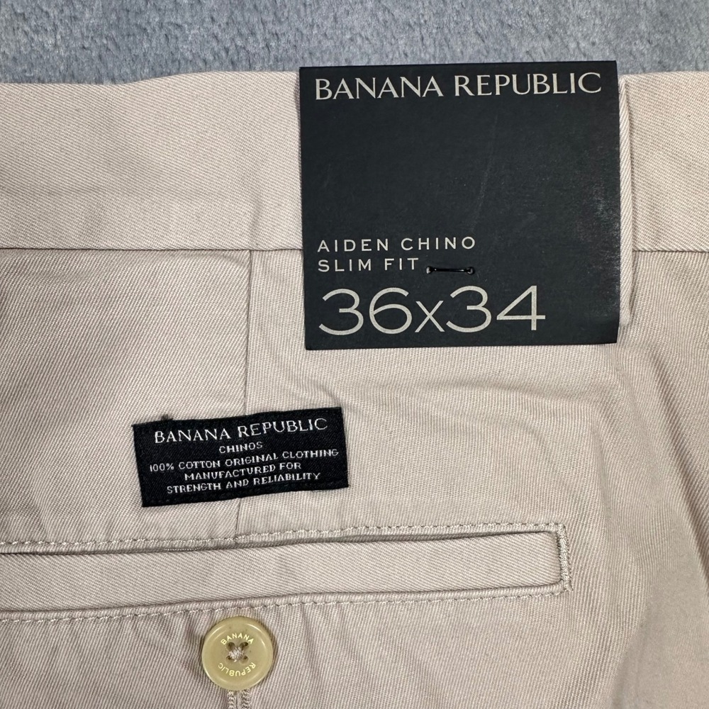 Banana Republic Aiden Chino Slim Fit Pants Mens 36x34 Tan Khaki Cotton New - Picture 11 of 14